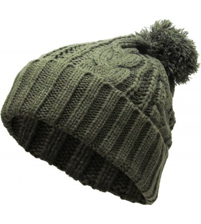 Skullies & Beanies Women's Winter Warm Thick Oversize Cable Knitted Beaine Hat with Pom Pom - (510) Olive - C211OD9W60D $9.88