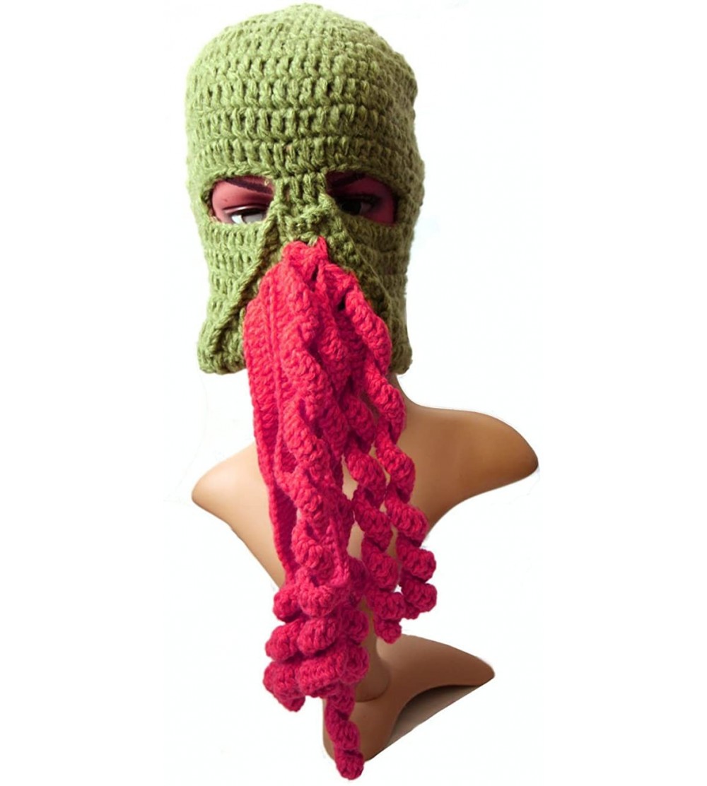 Skullies & Beanies Crochet Octopus Tentacle Beanie Hat Squid Cover Cap Knitted Beard Caps - Army Green With Rose - C8189QDQQH...