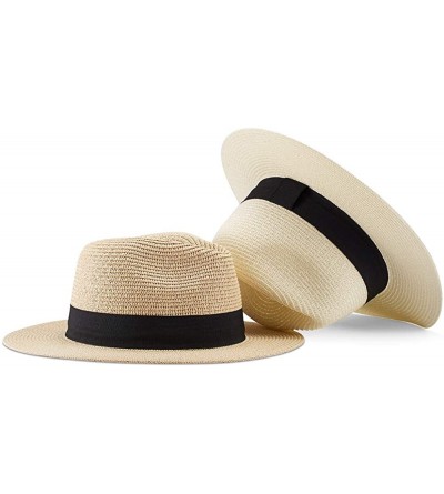 Sun Hats Womens Straw Panama Hat Wide Brim Sun Beach Hats with UV UPF 50+ Protection for Both Women Men - Beige-a - CV18UC8R9...