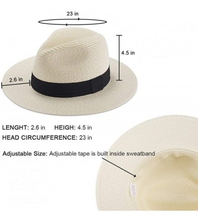 Sun Hats Womens Straw Panama Hat Wide Brim Sun Beach Hats with UV UPF 50+ Protection for Both Women Men - Beige-a - CV18UC8R9...