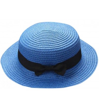 Fedoras Sun Hats Caps- Adult Parent & Kids Bowknot Breathable Hat Straw Hat Summer Beach Hat - Dark Blue - CB18EXUSESU $7.92