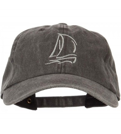 Baseball Caps Sailing Outline Embroidered Washed Cotton Cap - Black - C018I4G45GW $26.79