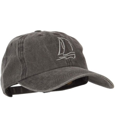 Baseball Caps Sailing Outline Embroidered Washed Cotton Cap - Black - C018I4G45GW $26.79