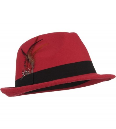 Fedoras Men's Warm Woolen Crushable Feather Gangster Trilby Dent Fedora Hat - Red - C3187D2Q0K2 $18.68