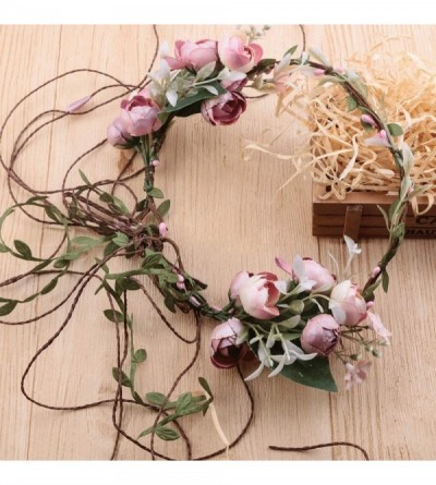 Headbands Boho Flower Headband Hair Wreath Floral Garland Crown Halo Headpiece with Ribbon Wedding Festival Party - f-4 - CH1...