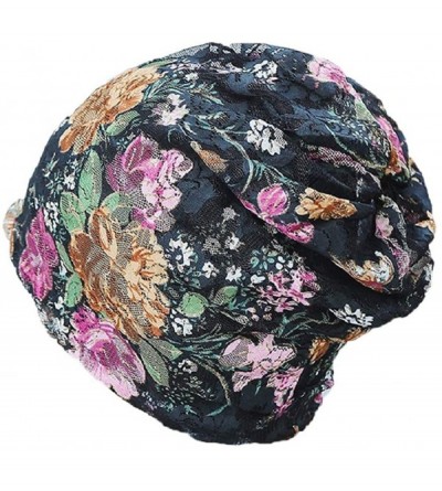 Skullies & Beanies Cancer Chemo Hat Flower Beanie Scarf Ethnic Cloth Print Turban Bonnet India Hat Handwear - B---black - C21...
