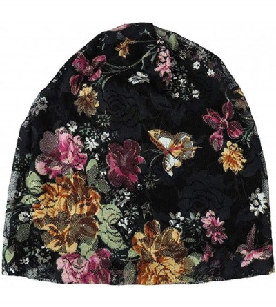 Skullies & Beanies Cancer Chemo Hat Flower Beanie Scarf Ethnic Cloth Print Turban Bonnet India Hat Handwear - B---black - C21...