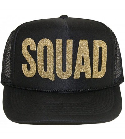 Baseball Caps Squad Trucker Hat - Black and Glitter Gold - C012N3ZAN1D $16.37