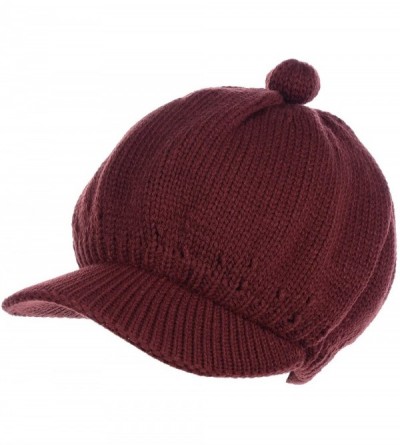 Skullies & Beanies Womens Winter Visor Cap Beanie Hat Wool Blend Lined Crochet Decoration - Burgundy Lines - CA18WHUWDOG $35.16