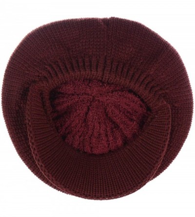 Skullies & Beanies Womens Winter Visor Cap Beanie Hat Wool Blend Lined Crochet Decoration - Burgundy Lines - CA18WHUWDOG $19.78