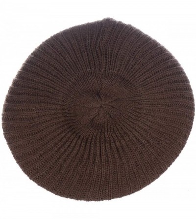 Berets Womens Fall Winter Ribbed Knit Beret Double Layers with Flower - Brown - CL126OIA2ZZ $18.40