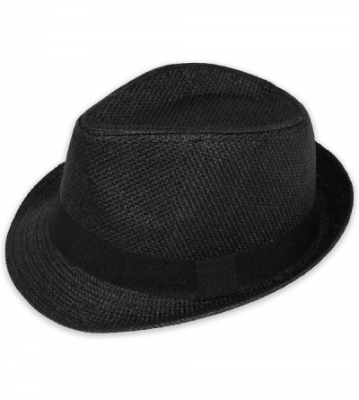 Fedoras Men/Women Straw Fedora Hat - Black - CY12EBONAUX $17.88