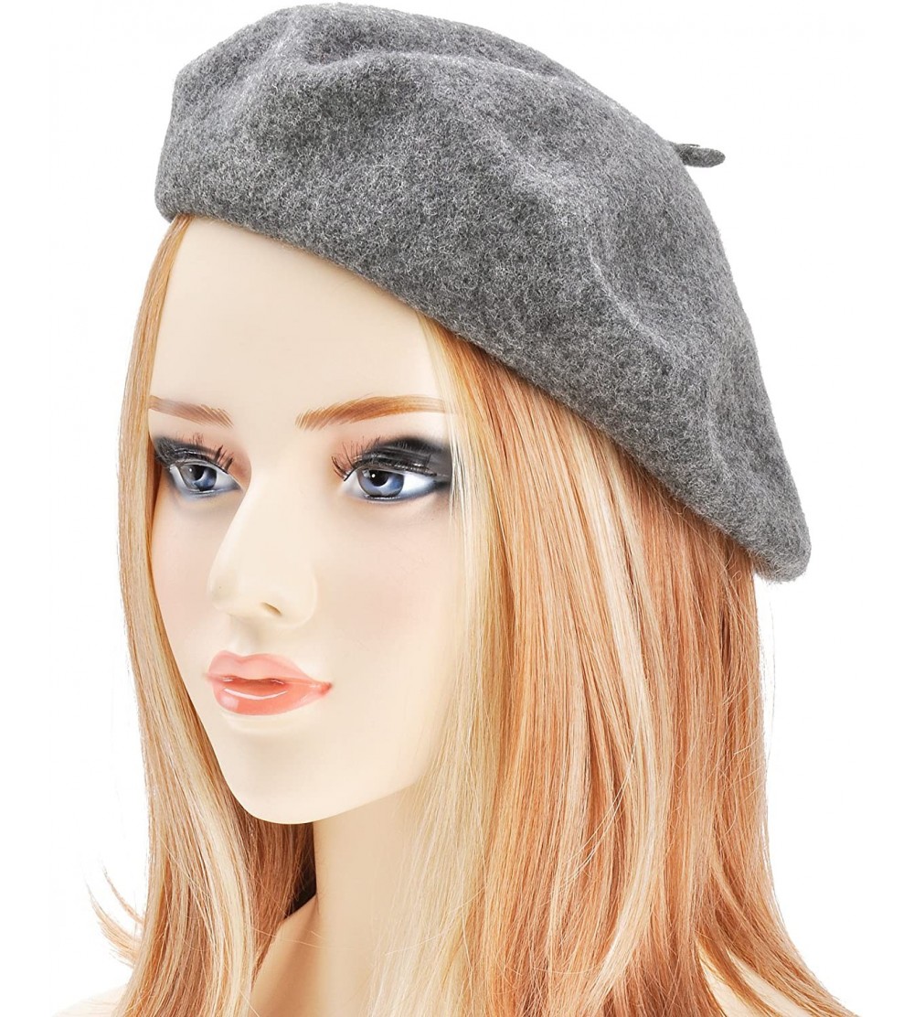 Wool French Beret Hat Solid Color Beret Cap for Women Girls - Melange ...