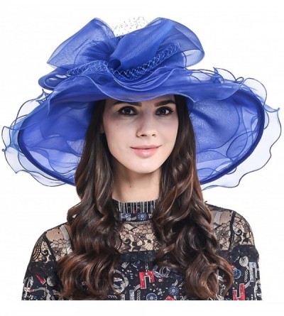 Sun Hats Women Organza Church Dress Kentucky Derby Fascinator Tea Party Wedding Hat - Floral Blue - C811ZHNXCAL $21.11