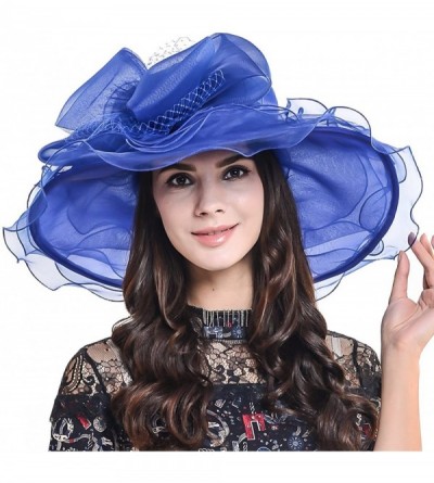 Sun Hats Women Organza Church Dress Kentucky Derby Fascinator Tea Party Wedding Hat - Floral Blue - C811ZHNXCAL $21.11