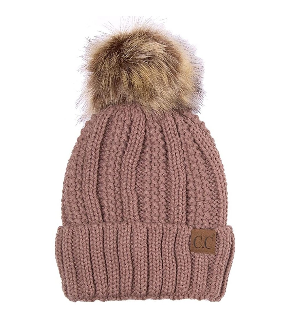 Skullies & Beanies Exclusive Knitted Hat with Fuzzy Lining with Pom Pom - Taupe - CT12K7GMBGJ $17.44