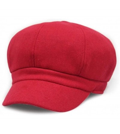 Newsboy Caps Women Girl Newsboy Peaked Beret Hat Warm Cloche Flat Caps - Classic Red - CG12MX2ZGDG $13.06