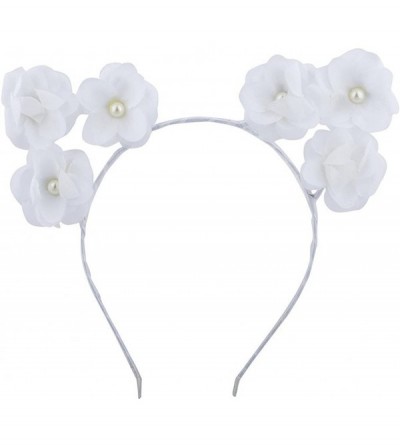 Headbands Girls Cat Ears Costume Floral Accessory Headband Adults - White Flower - C217YHNOH7N $11.17