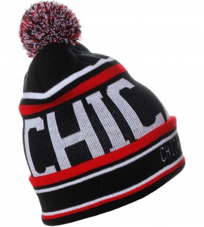 Skullies & Beanies Unisex USA Cities Fashion Large Letters Pom Pom Knit Hat Beanie - Chicago Black Red - C412NGGK1EL $10.64