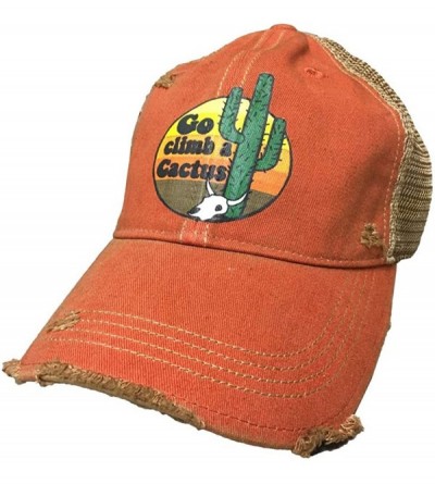 Baseball Caps Distressed Soft Mesh Snap Back Western Themed Women's Hat - Go Climb a Cactus - Orange/Tan - CB18O7K7ACQ $36.19