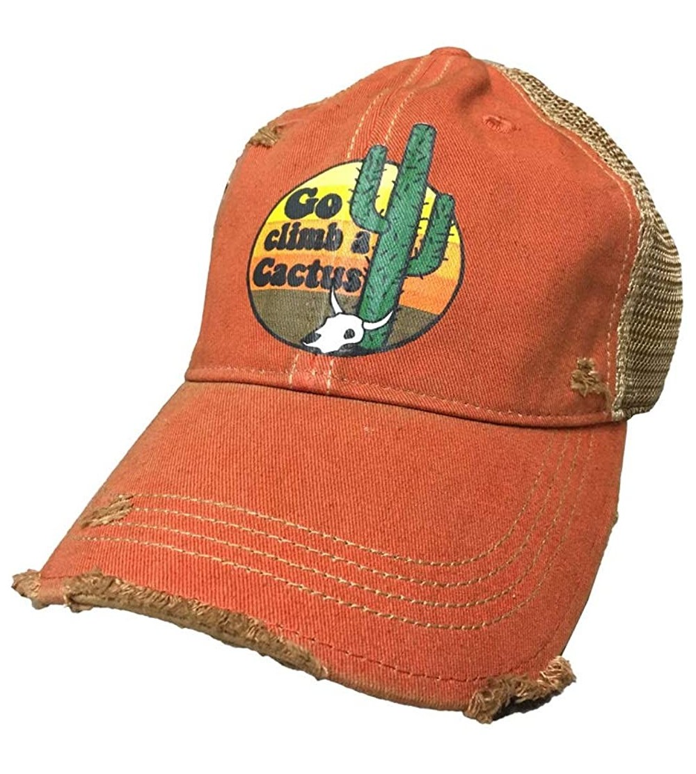 Baseball Caps Distressed Soft Mesh Snap Back Western Themed Women's Hat - Go Climb a Cactus - Orange/Tan - CB18O7K7ACQ $20.68
