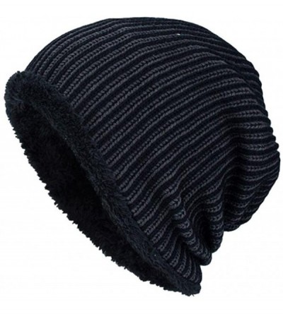 Skullies & Beanies Men Winter Stripe Knit Beanie Hats Wool Knit Warm Hat Ski Caps - Black - C7188O9G5ER $16.37