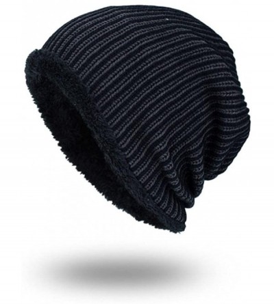 Skullies & Beanies Men Winter Stripe Knit Beanie Hats Wool Knit Warm Hat Ski Caps - Black - C7188O9G5ER $8.30