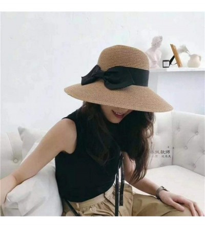 Sun Hats Beach Sun Hat for Women Summer Straw Caps Foldable Roll up with Decorative Bow - Milky - CM18RCLM000 $13.36