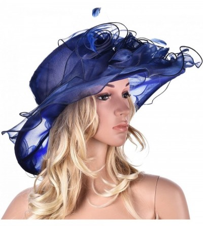 Sun Hats Womens Flower Kentucky Derby Wide Brim Church Dress Sun Hat A341 - Navy Blue - CA12KDGQ7SB $22.34