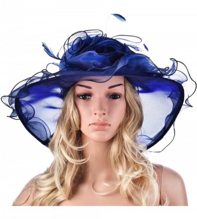 Sun Hats Womens Flower Kentucky Derby Wide Brim Church Dress Sun Hat A341 - Navy Blue - CA12KDGQ7SB $22.34