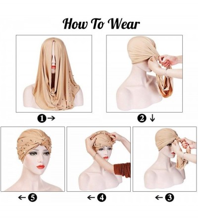 Balaclavas Women Muslim Turban Pearl Hat Bonnet Hijab Headscarf Islamic Chemo Cap - Navy - C918RYTZC3H $12.22
