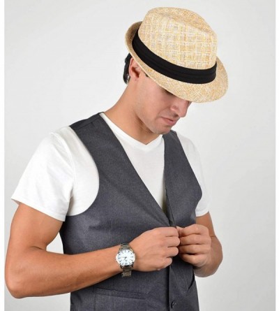 Fedoras Unisex Summer Short Brim Fedora - Hats for Men & Women + Panama Hats & Straw Hats - Straw-ivory Tinsel - CZ17YHRU5ZT ...