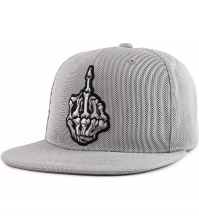 Baseball Caps Skeleton Middle Finger Embroidered Flatbill Snapback Cap - Jersey Grey - CP199DY0U2E $14.10