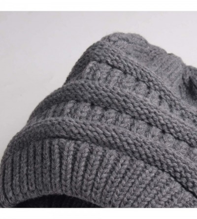 Skullies & Beanies Winter Beanie Hats for Women Cable Knit Fleece Lining Warm Hats Slouchy Thick Skull Cap - Dark Grey - CH18...