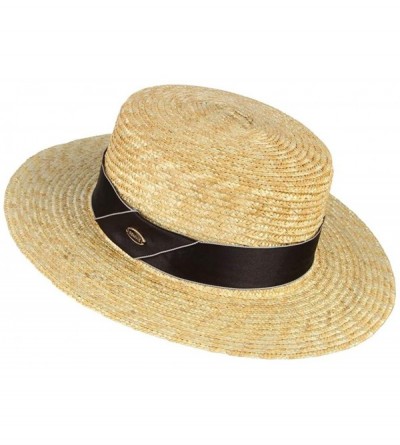 Sun Hats Women's Summer Wide Brim Straw Boater Hat Retro Style Flat Top Panama Straw Beach Sun Hat - Black - CL18U6EESTQ $19.74