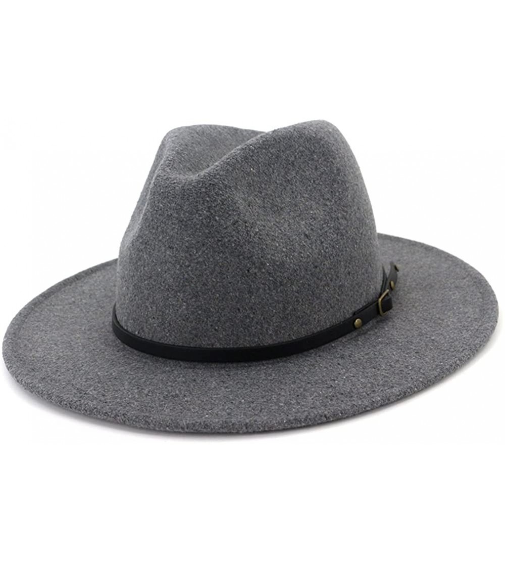 Fedoras Women Wide Brim Wool Fedora Panama Hat with Belt Buckle - A-light-gray - C818GM4HNW2 $19.99
