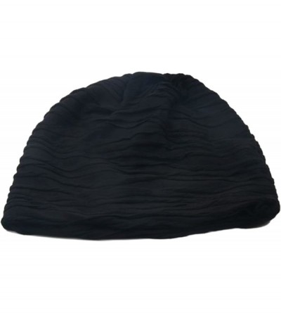 Skullies & Beanies 1-2 Pack Chemo Headwear Beanies Cancer Caps for Women Men Slouchy Unisex Wrinkled Skull Hat - B-black/Navy...