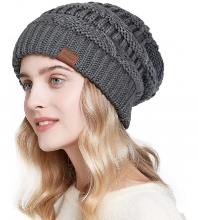 Skullies & Beanies Womens Slouchy Beanie-Trendy Chunky Cable Knit Beanie-Oversized Winter Hats for Women - Dark Grey - C918X4...