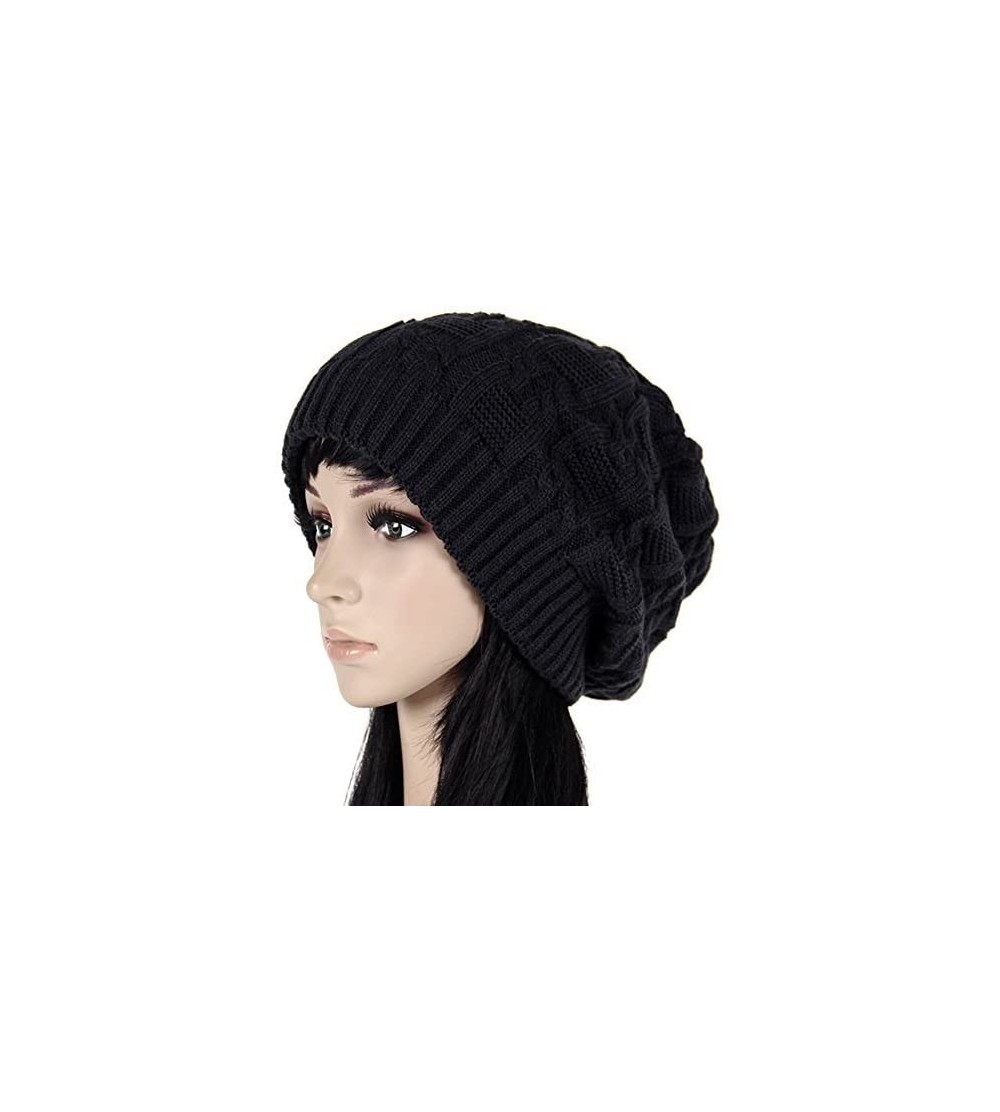 Skullies & Beanies Women's Pile Knitted Cap Hat Bonnet Winter Knit Crochet Ski Hat - Black - C012N33VRFU $22.00