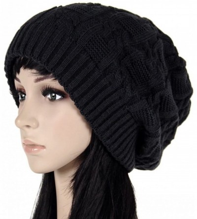 Skullies & Beanies Women's Pile Knitted Cap Hat Bonnet Winter Knit Crochet Ski Hat - Black - C012N33VRFU $22.00
