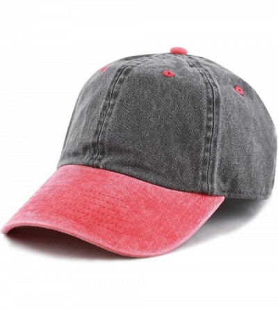 Baseball Caps 100% Cotton Pigment Dyed Low Profile Dad Hat Six Panel Cap - 5. Black Red - CZ17WWHQWXC $19.01