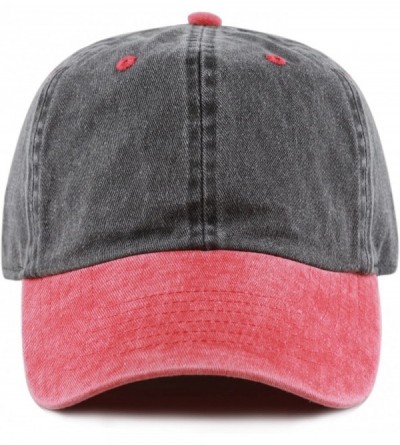 Baseball Caps 100% Cotton Pigment Dyed Low Profile Dad Hat Six Panel Cap - 5. Black Red - CZ17WWHQWXC $10.00