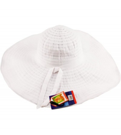 Sun Hats Women's Summer UPF 50+ Large Brim Floppy Beach Hat with Ribbon - White - CJ12HI89L2L $21.46