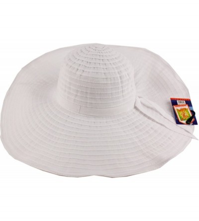Sun Hats Women's Summer UPF 50+ Large Brim Floppy Beach Hat with Ribbon - White - CJ12HI89L2L $21.46