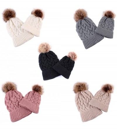 Skullies & Beanies 2PCS Parent-Child Hat Warmer- Mommy and Me Cable Knit Winter Warm Hat Beanie - White - CR18I5IW99M $13.02
