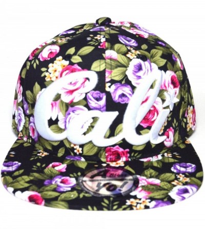Baseball Caps Premium Cotton Flower Printed w/Cali Embroidered CA Snapback Cap Hat AYO1070 - Purple - C3189K4O2SK $16.30