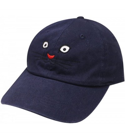 Baseball Caps Cat Face Cotton Baseball Caps - Navy - CW17Z552A4R $11.28