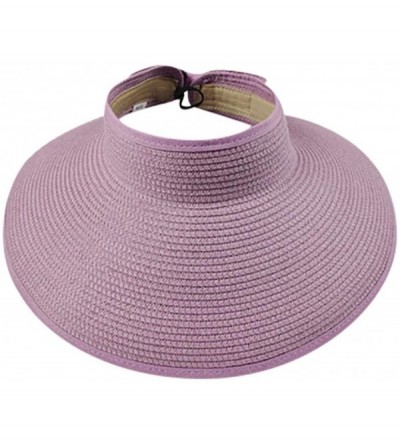 Sun Hats Women's Wide Brim Sun Hat Summer Foldable Straw Sun Visor Bowtie Hat for Travel (Purple) - Purple - CV18UDIL4LR $11.74