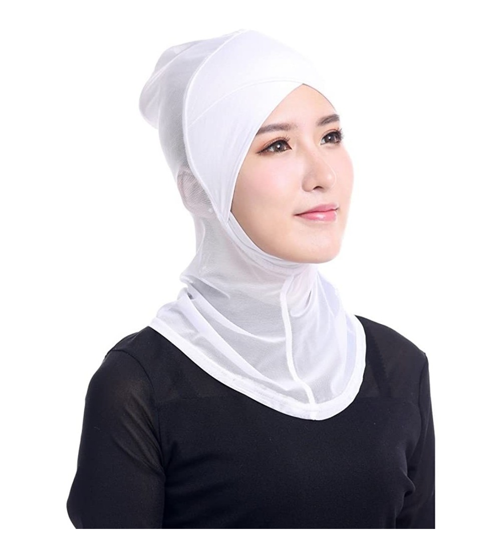 Skullies & Beanies Women's Under Scarf Hat Cap Muslim Bone Ninja Hijab Islamic Neck Cover White - C912NERQSOP $8.20