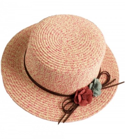 Sun Hats Womens Summer Sun Straw Hat UPF50 Foldable Soft Breathable with Flowers - Pink - CM184RLI4XE $14.71